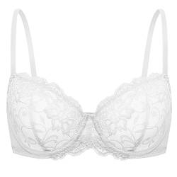 Deyllo Damen Spitzen Push up BH mit Bügel Balconette Dirndl BH Weich Bequem BH Ungepolsterter Sexy Bra Spitze Bralette Grosse Grössen Weiß 85B/38B von Deyllo