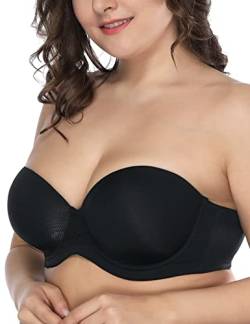 Deyllo Damen Trägerloser BH Bügel Halbschalen Große Größen BH mit Geformte Cups Multiway(Schwarz,90E) von Deyllo