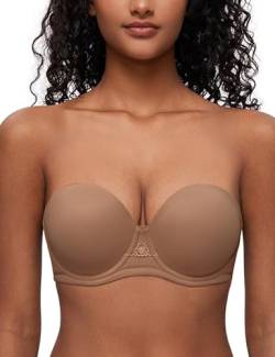 Deyllo Damen Trägerloser BH Super Push up Extrem BH Große Größen mit Bügel Geformte Comfy Multiway Strapless Bra Starker Halt Milchkaffee 90C/40C von Deyllo