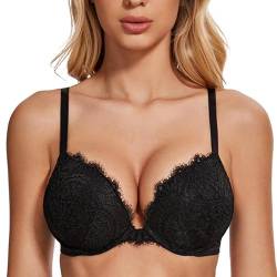 Deyllo Push up BH Damen mit Bügel Sexy Elegant Gepolstert Spitzen BH Super Soft Vollschalen BHS mit Push up Pads für Kleine Brüste Schwarz 38B/85B von Deyllo