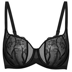 Deyllo Sexy Spitzen Damen BH mit Bügel Push Up Durchsichtige BH Rückenfrei Soft Komfort BH Balconette Klassische BH Trägeverstellbar BH Ungepolstert Schwarz 75C/34C von Deyllo