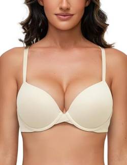 Deyllo Super Push up BH Damen mit Bügel Extrem Seamless T-Shirt BHS Comfy Gepolstert Bra Body Make up für Kleine Brüste Elfenbein 80D von Deyllo