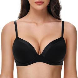 Deyllo Super Push up BH Damen mit Bügel Soft Tshirt BH Seamless Nahtloser BH Unsichtbarer Klassische BHS mit Push up Pads für Kleine Brüste Bequemer Anti Sag Schwarz 70C von Deyllo