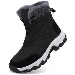 Dhinash Schneestiefel Herren Damen Winterstiefel Wasserdicht Warm Gefüttert Stiefelette Outdoorschuhe Trekkingstiefel Wanderstiefel Winterschuhe Schneeschuhe Wanderschuhe Schwarz Weiß Gr.44 von Dhinash