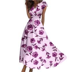 Damen Kleider Elegant Wickelkleid Puffärmeln Einfarbiges Ballkleider Renaissance Kleid Cocktailkleid Dünne Ballkleid V-Neck Damenkleider Drucken Etuikleid Leinen Tunikakleid(XL,3-Hot Pink) von Dhyuen