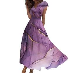 Damen Kleider Muster Strandkleid Regular Fit Neckholder Ärmellos Tunikakleid Partykleid Spitze Sexykleid Leichte Trägerkleid V-Ausschnitt Halloween Kostüm Halbe Ärmel Freizeitkleider(3XL,2-Purple) von Dhyuen