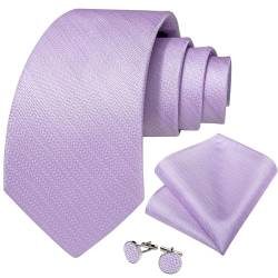 DiBanGu Herren-Krawatten-Set, einfarbig, Krawatte und Einstecktuch, Manschettenknöpfe, formelle Hochzeit, Business, Lavendel 8337, Einheitsgröße von DiBanGu
