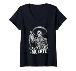 Damen Mariachi Skelett Canta Hasta La Muerte Fiesta Tequila Party T-Shirt mit V-Ausschnitt von Dia De Los Muertos Day of the Dead Men Women Tees