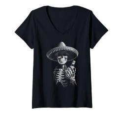 Damen Vintage Mariachi Skelett Charro Mexikanische Tequila Party T-Shirt mit V-Ausschnitt von Dia De Los Muertos Day of the Dead Men Women Tees