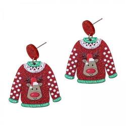 Dickly 5x Pullover Weihnachtsohrringe Schmuck für Frauen Acryl Tropfenohrringe Weihnachtsohrringe für Geburtstag, Winter, Hochzeit von Dickly