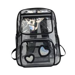 Dickly Transparenter Rucksack, Schultasche, Geschenke, tragbar, mit verstellbarem Riemen, transparenter PVC-Rucksack, Büchertasche für Camping, Frauen, Schwarz von Dickly