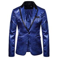 Didadihu Sakko Herren Pailletten Sakko Anzüge Hochzeit Party Anzugjacke Smoking Silvester Festlich Glitzer Outfit Sakkos Jacket,Blau,M von Didadihu