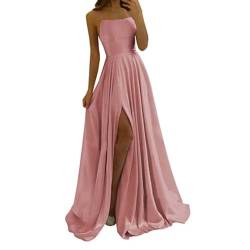 Langes Kleid Damen Elegant Spaghettiträgern Partykleid Rückenfreies Mit Schlitz Abendkleide Abschlusskleid Neckholder Chiffon Ballkleider Brautjungfernkleid Brautjunferkleid Ärmellos,Rose Gold,4XL von Didadihu