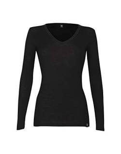 Dilling Damen Langarmshirt mit V-Ausschnitt aus 100% Bio Merinowolle Schwarz 44 von Dilling