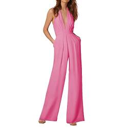 Dinnesis Ärmelloser, sexy Damen-Overall mit tiefem V-Ausschnitt und rückenfreier Taille Damen Jumpsuit S (Pink, L) von Dinnesis
