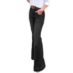 Dinnesis Stretch Hose Damen Schlag Denimhose mit Taschen Weite Bein Jeanshosen High Waist Schlagjeans große größe Reißverschluss Jeanshose Slim fit Schlaghose Jeansoptik Freizeithose von Dinnesis