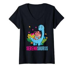 Damen SERENASAURUS Personalisierter Name SERENA DINO Dinosaurier Geburtstag T-Shirt mit V-Ausschnitt von Dinosaur Personalized Name Apparel