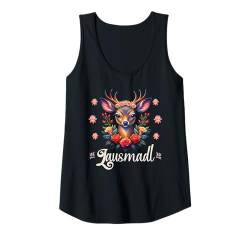 Damen Lausmadl Damen Trachtenshirt Blumen Hirsch Rehkitz Tracht Tank Top von Dirndl Ersatz Damen Trachtenbluse Reh Kostüm Deko