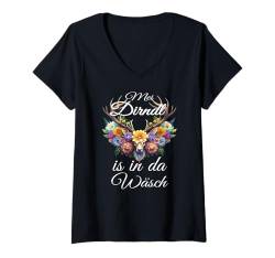 Damen Damen Volksfest Hirsch Reh Kostüm Blumen Trachten T-Shirt T-Shirt mit V-Ausschnitt von Dirndl Ersatz Mädchen Damen Trachtenshirt Bayern