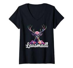 Damen Lausmadl Damen Volksfest Hirsch Reh Kostüm Blumen Trachten T-Shirt mit V-Ausschnitt von Dirndl Ersatz Mädchen Damen Trachtenshirt Bayern