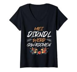 Damen Mein Dirndl wird geschwaschen Ersatzdirndl Trachten T-Shirt mit V-Ausschnitt von Dirndl Geschenk Trachtenshirt Damen Volksfest