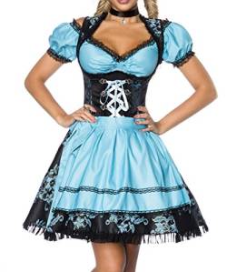 Dirndline Damen Premium Dirndl mit Bluse Kleid f?r besondere Anl?sse, blau/schwarz, S von Dirndline