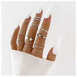 Boho Pearl Infinity Knuckle Rings Set Lucky 8 Wave Twisted Finger Joint Ring Kostüm stapelbare Ringe für Frauen Mädchen Männer (Silber) von Dishowme