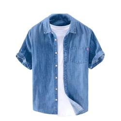 Jeanshemd Herren Sommer Halbarm Freizeithemd Loses Revers Solid Kurzarm Hemd, marineblau, XL von Disimlarl