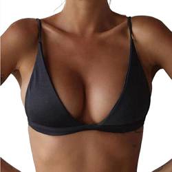 Bikini Damen Push up Sexy Bikinioberteil Damen Verstellbar Triangel Bikini Swimsuit V Ausschnitt BH Ohne Buegel Rückenfreier Weicher Bequemer Schulterfreier Sexy Bikini Oberteil Schwarz,S von Dislsokrhov