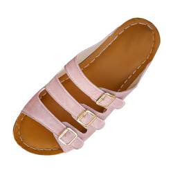 Dislsokrhov Damen Pantoletten Sandalen Rutschfest Badelatschen Mit 3-Verstellbarer Rieme Sommerliche Sandalen Mit Verstellbaren Riemen - Bequeme Einriemersandalen FüR Frauen (Pink, 40) von Dislsokrhov