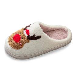 Hausschuhe Winter Damen Weihnachten Herren Flaumig Slippers Weicher Plüsch Rentier Druck Warme Flauschige Hauspantoffeln für Weihnachten rutschfest Gefüttert für Drinnen und Draussen 10Weiß 43 von Dislsokrhov