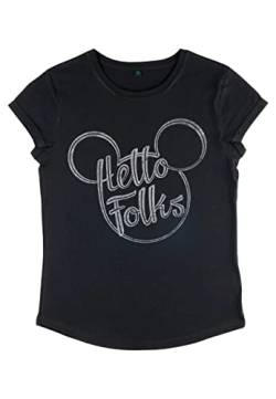 Disney Damen Mickey Classic Hello Folks Women's Organic Rolled Sleeve T-shirt, Schwarz, L von Disney Classics