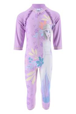 Disney Frozen Mädchen Badeanzug, UV Schutz Badeanzug, Einteiliges Badeset ELSA T-Shirt und Badehose, Größe 8 Jahre, Lila von Disney