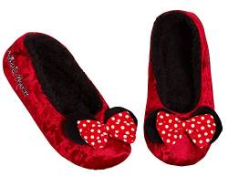 Disney Minnie Mouse Hausschuhe für Damen Mädchen Teens Slip On Ballett Pump Slipper Socken, rot, 39 EU von Disney