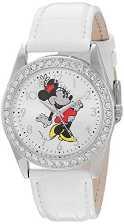 Disney Minnie Mouse Women's Silver Alloy Glitz Watch, White Leather Strap, W002764 von Disney