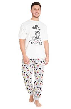 Disney Schlafanzug Herren Lang, Mickey Mouse Pyjama Herren Lang, M - 3XL (Beige, XXL) von Disney