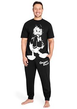 Disney Schlafanzug Herren Lang Lustig Pyjama Set Herren Nachtwäsche Witzig Donald Duck Grumpy Jack skellington M-3XL (M, Schwarz Donald Duck) von Disney