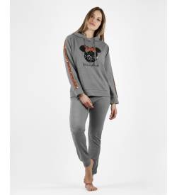 Disney für Damen. 56967-0-000106 Pyjama Hoodie Minnie Pailletten grau (M), Heimtextilien, Baumwolle, Polyester, Langarm von Disney