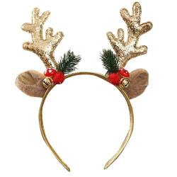 Djowyh Weihnachtsgeweih Stirnband | Hirschgeweih Stirnband | Paillettengeweih Haarschmuck Mit Glöckchen Und Plüschohren - Vielseitige Weihnachtsdekoration von Djowyh