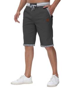 Djtnzdm Herren Shorts Baumwolle Shorts für Männer Sommer Bermuda Cargo Shorts Freizeit Cargo Shorts Herren mit Tunnelzug(Grau-L) von Djtnzdm