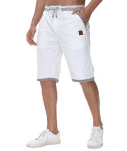 Djtnzdm Herren Shorts Baumwolle Shorts für Männer Sommer Bermuda Cargo Shorts Freizeit Cargo Shorts Herren mit Tunnelzug(Weiß-L) von Djtnzdm