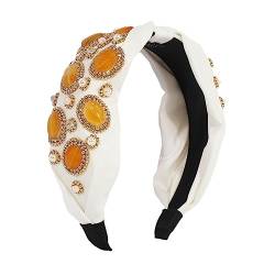 Frauen Bunte Strass Stirnband Turban Handgemachte Casual Stirnband Zubehör F3939-Weiß von Dninmim