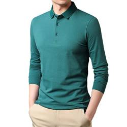 Herren Langarm Poloshirts Frühling Herbst Einfarbig Herren Poloshirts Business Casual Mann Tees, cyan, L von Dninmim