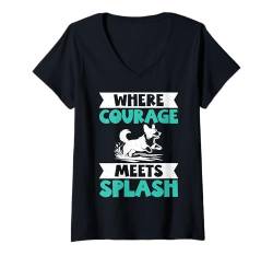 Damen Wo Mut auf Splash Dock Diving trifft T-Shirt mit V-Ausschnitt von Dock Diving Gifts