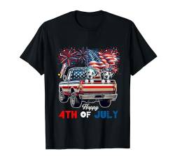 4. Juli Zwei niedliche Dalmatiner auf Pickup-Truck, stolze Flagge T-Shirt von Dog 4th Of July Costume