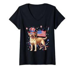 Damen Labrador Retriever Sunglasses Flag 4th Of July Owner Lover T-Shirt mit V-Ausschnitt von Dog 4th Of July Costume