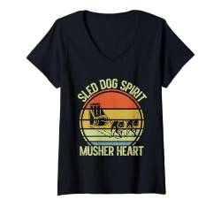 Damen Schlitten Hund Spirit Musher Herz Mushing T-Shirt mit V-Ausschnitt von Dog Mushing Gear