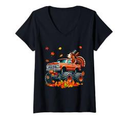 Damen Basset Hound Cosplay Turkey On Monster Truck Thanksgiving T-Shirt mit V-Ausschnitt von Dog Thanksgiving Costume