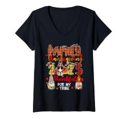 Damen Family Thanksgiving 2025 Thankful For Tribe Basset Hound.png T-Shirt mit V-Ausschnitt von Dog Thanksgiving Costume