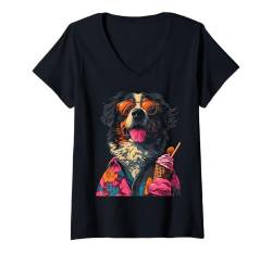 Damen Australian Shepherd Ice Cream Sommerurlaub Hundeliebhaber T-Shirt mit V-Ausschnitt von Dogs 365